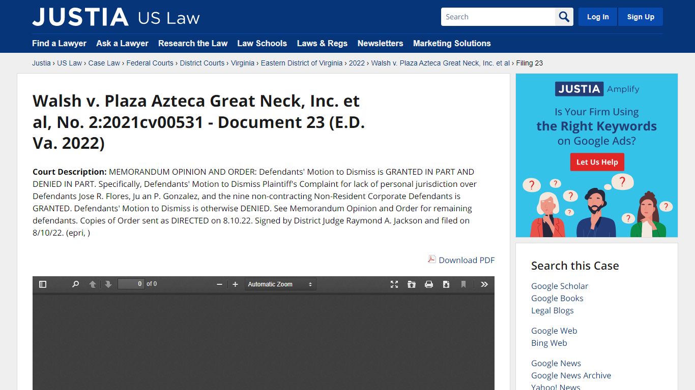 Walsh v. Plaza Azteca Great Neck, Inc. et al, No. 2:2021cv00531 ...